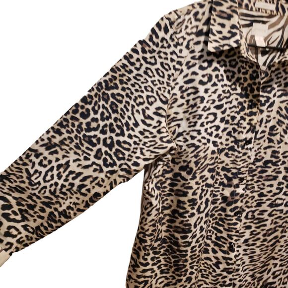 Chico's Sz 3 LS Button Up Animal Cheetah Zebra Print 100% Cotton Blouse - Picture 5 of 10